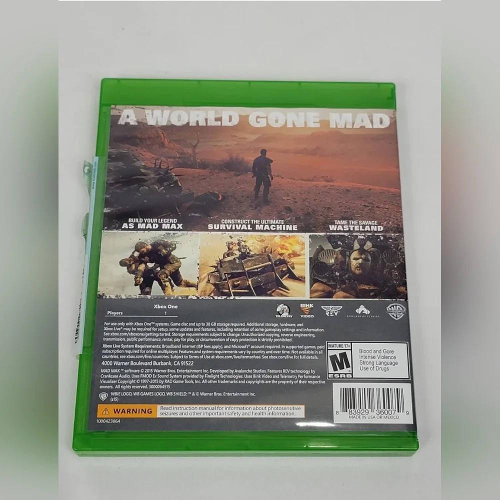 MAD MAX Microsoft Xbox One, (2015) Tested & Working CIB